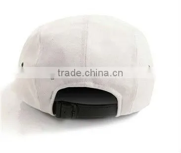 White and black hat with leather patch cheap plain custom 5 panel cap hat