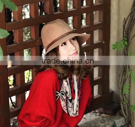 2014 China Wholesale New Latest Floopy Broadbrimmed Panama Style Beige Wool Cheap Fedora Hat