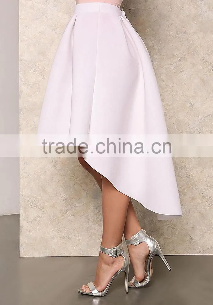 2016 Customized Women White Box HI LO Skirt Ruffles Pleat High Waist Women Fashion Custom Skirts