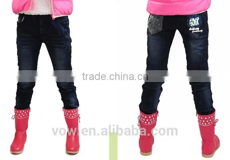 wholesale girl's jeans cheap kids jeans with beautiful pattern
