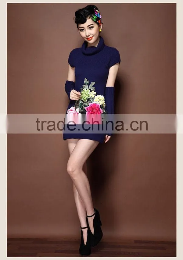 2015 new design sexy embroidery knitted cheongsam