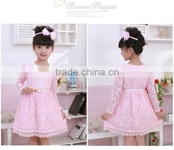 2014 New Arrival Baby Kids Children's Girls Long Sleeve Lace Princess Dress With Belt SV012213 #