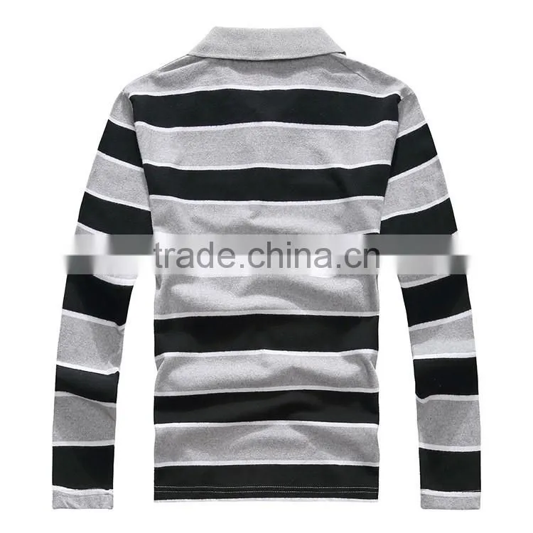 2016 Factory sale brand classic pure Cotton mens striped polo shirt Long sleeve contrast color design sport shirts for man