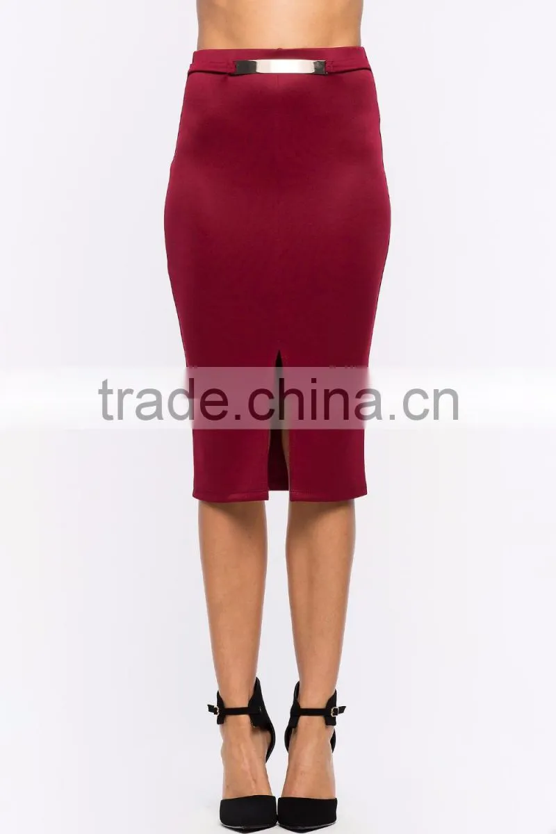 Elasticized waist bodycon fit pencil skirt ladies office skirt wholesale