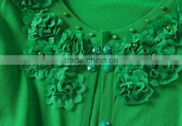 2014 hot sell wholesale high quality cotton v-neck long sleeve beaded cardigan for women