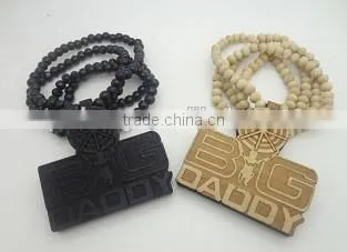 Wholesale hip hop good wood pendant beads necklace for men for women
