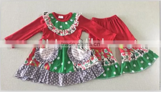 Wholesale Boutique Children Clothing Ruffle Baby Christmas style Clothing Girls Fall Clothes