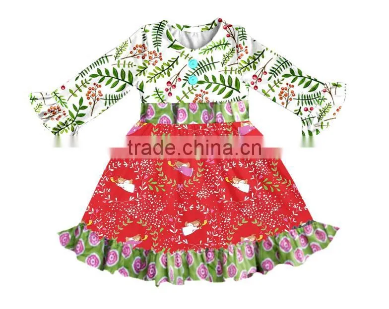 Ruffle lace Fall boutique outifit princess print unicorn pattern Cattoon print Swing dress Girls casual dress