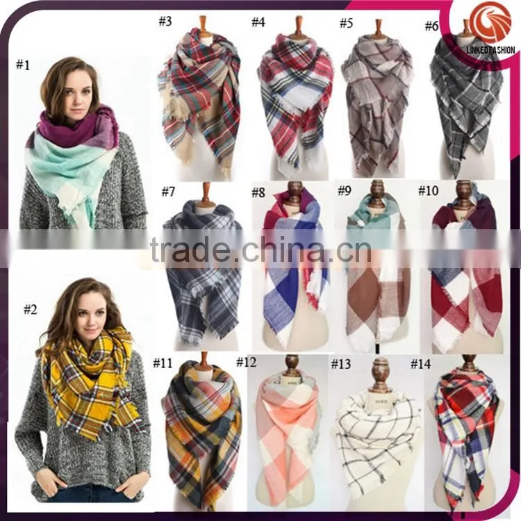 2017 New Arrival Za Design Over 140 colors Oversize Women Winter Acrylic Wrap Shawls Square Plaid Blanket Scarf