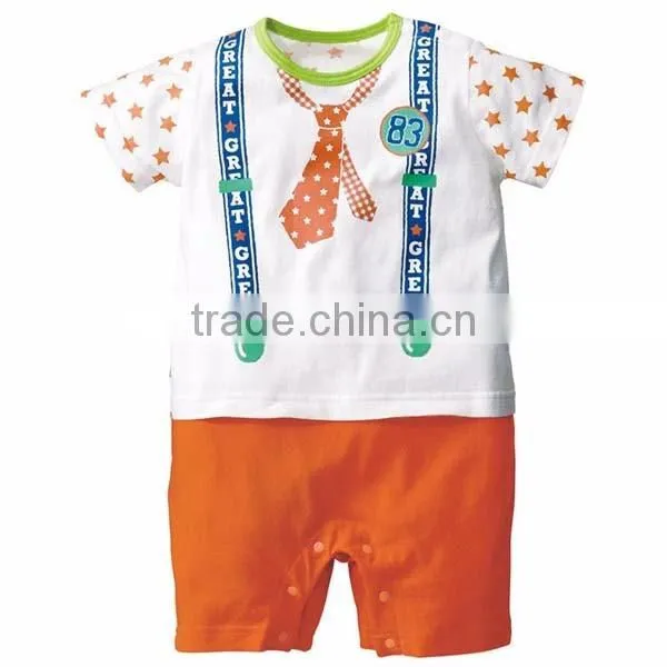 summer new design five-pointed star short sleeve baby romper with necktie