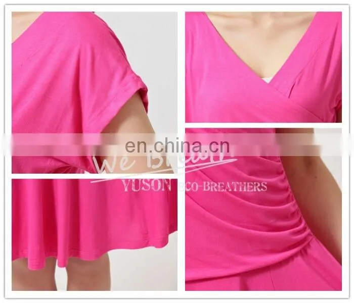 Bamboo Fiber Ladies knee above Summer Spring pleated Dress