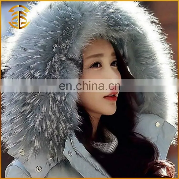 Factory Wholesale Price Long Hair Genuine Colorful Raccoon Fur Collar