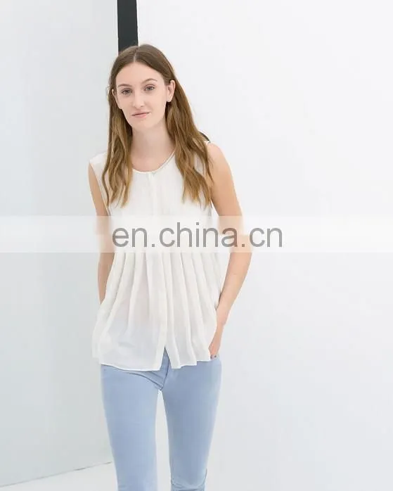 hot sale latest new fashion design Guangzhou clothing white chiffon blouses fashion 2014