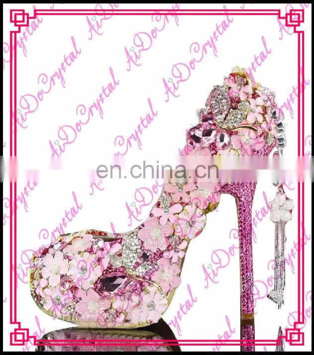 Aidocrystal hot pink Crystals Luxury Bridal wedding high heels handmade 4.5inch closed toe women shoes