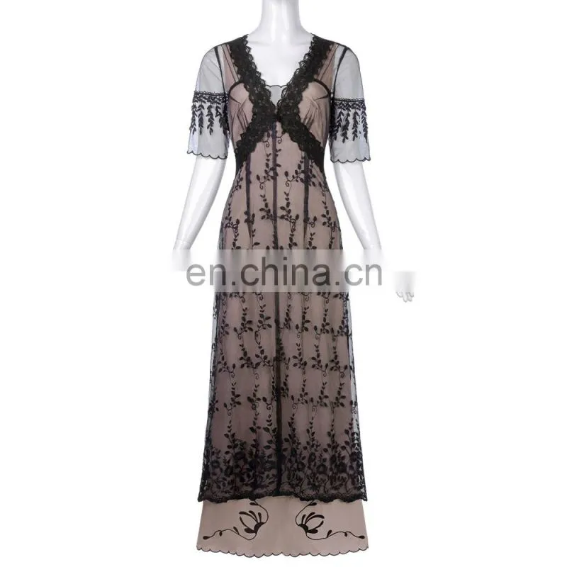 Belle Poque Sexy Women's Retro Vintage Half Sleeve V-Neck Lace Victorian Style Dress BP000247-3