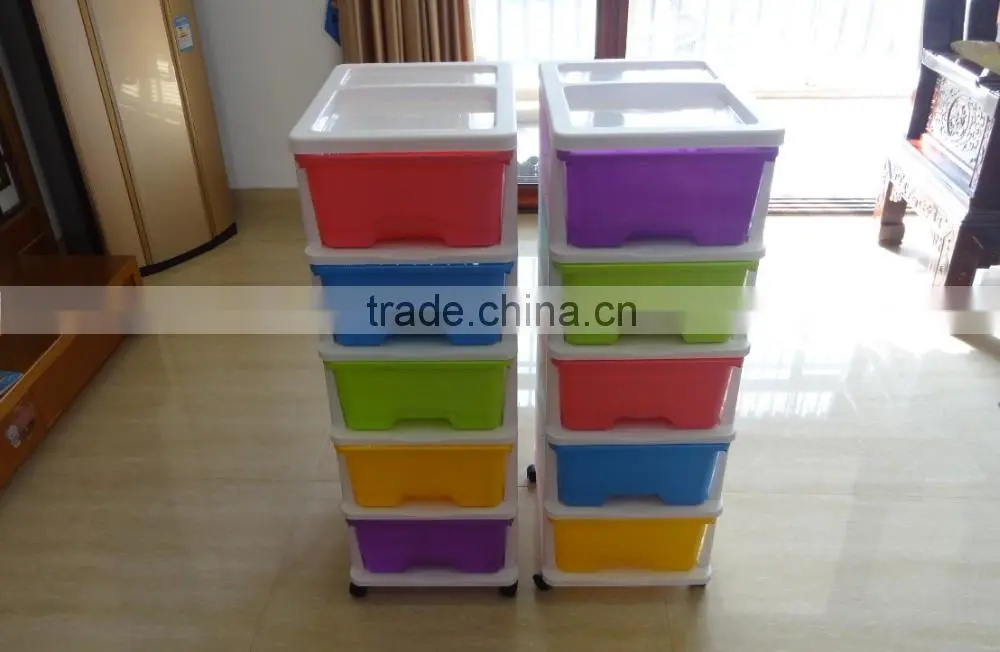 5 layers detachable plastic cabinet storage drawer with lock, wheels, beautiful household storing