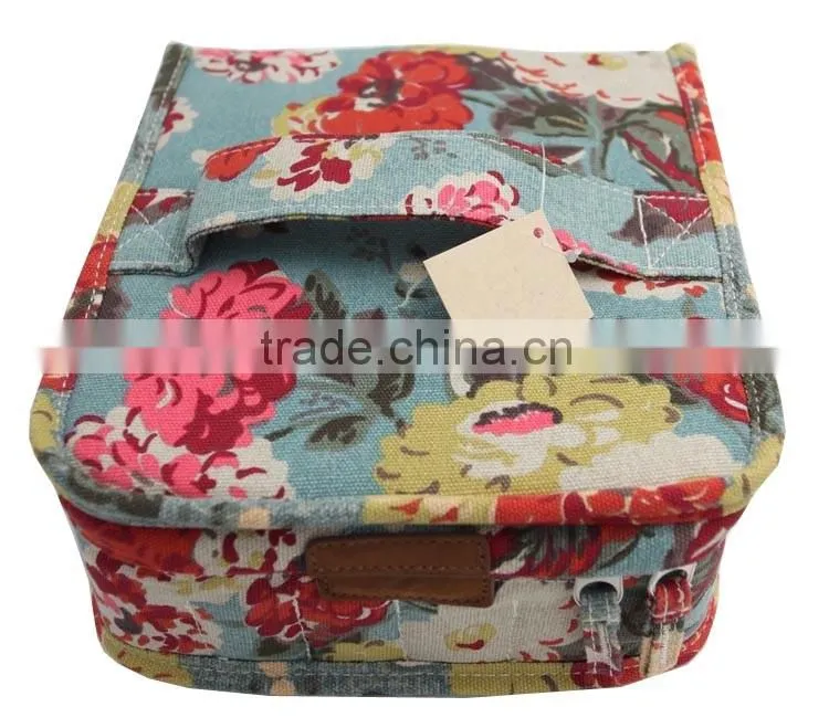 canvas essential oil case holds 42bottles, essential oil bag red flower on blue,essential oil travel case bag-holds 42 bottles