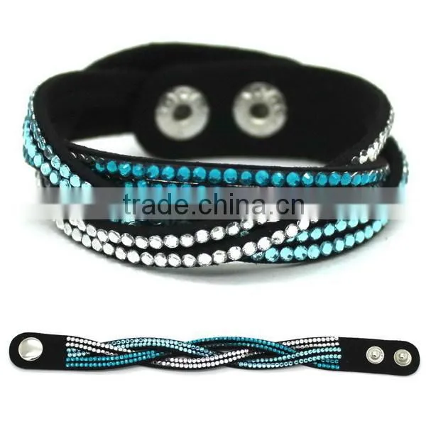 New design rhinestone pu bracelet for woman