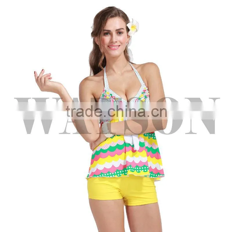 new fashion woman tankini swimwear top and bottom with printing
