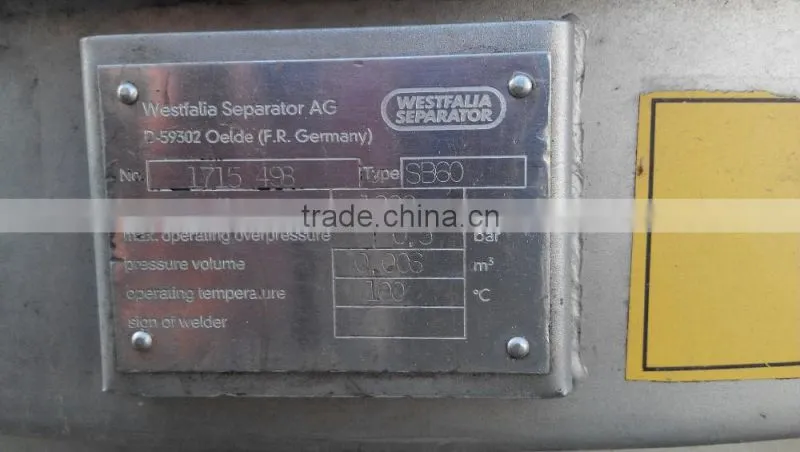 Used Second-hand Westfalia Disc Separator SB60