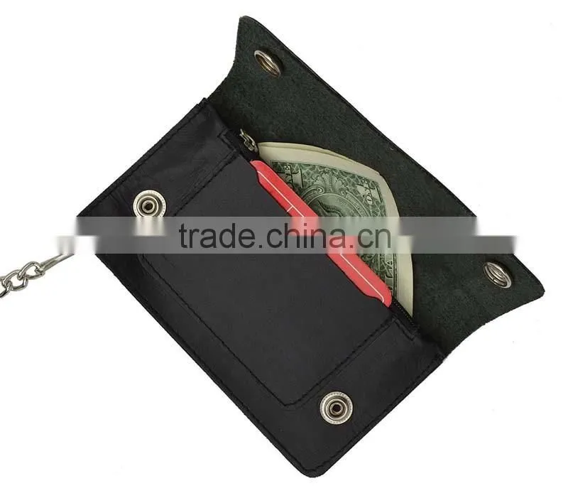 Mens Genuine Leather Large Trucker Chain Wallet With Button Closure