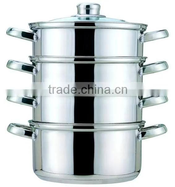 3 layers satin polished stainless steel steam pot with welded handles