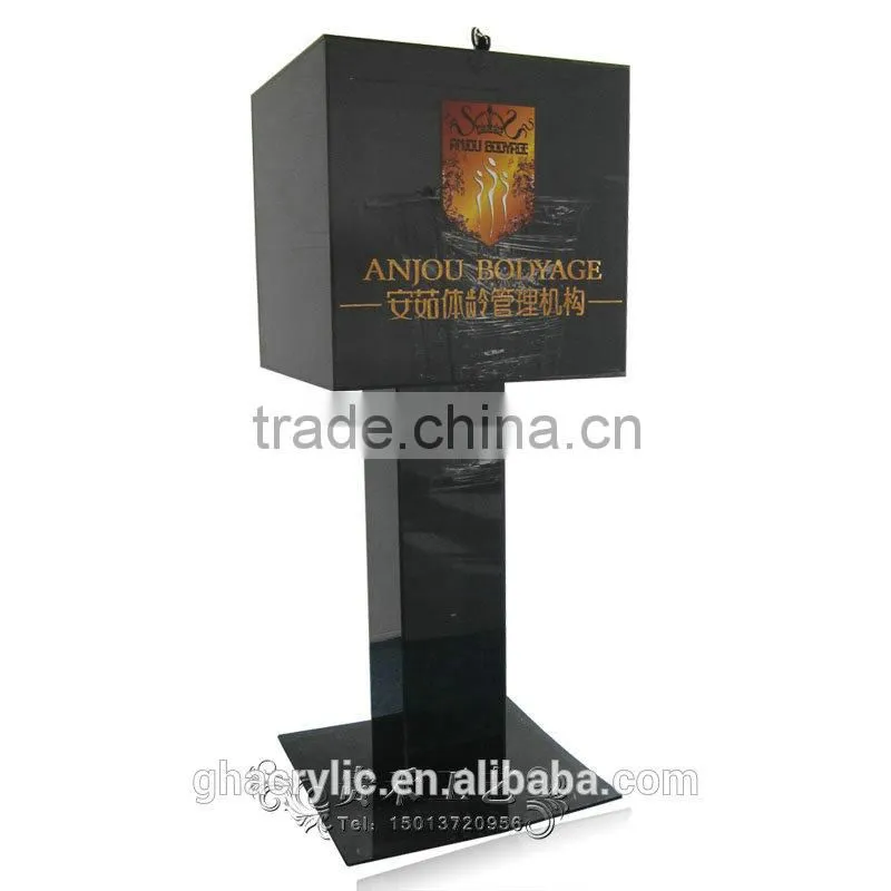 GH-RJ006 High Grade Hot sale Black donation money box with Lock , Professional acrylic donation box