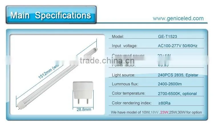 high qualtiy ce rohs approval 23w 5ft led t8 tube manufacturers