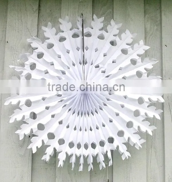 Beautiful white tissue paper snowflakes for festival decor