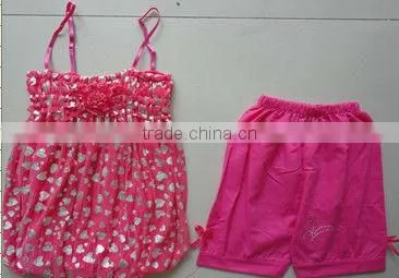 summer 160g Girl's chiffon dress and jersey pant 2pcs set