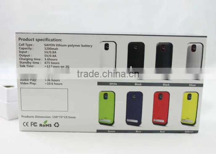 Portable rechargable battery case for galaxy S4, for samsung i9500 galaxy s4 case,3200mAh