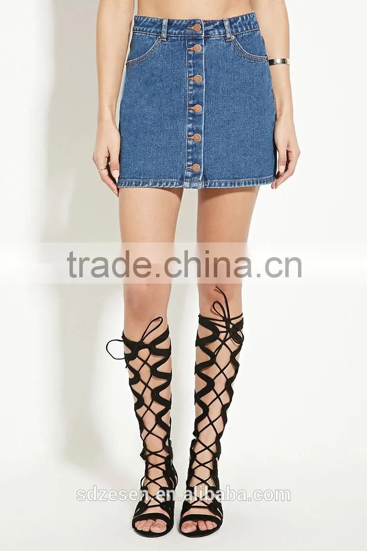 China Manufacturer Wholesale Sexy Style Buttoned Denim Mini Skirt For Women