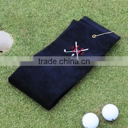 100% cotton custom embroidery hook & ring Golf Towel wholesale