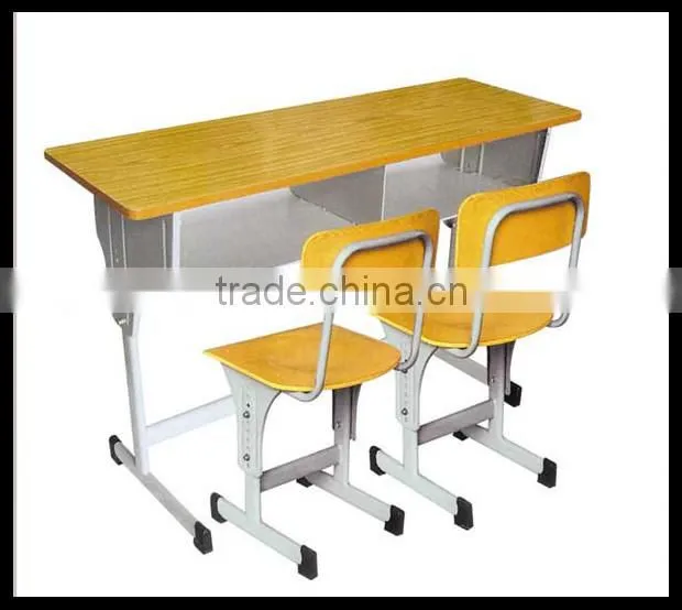 Wooden school double desks and chairs, student table writing desk