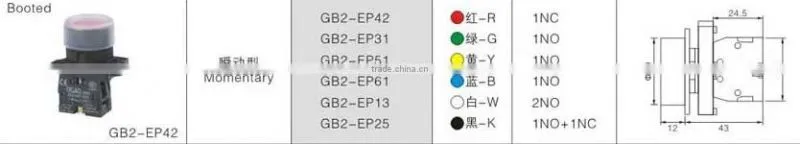 GB2-EP42 CNGAD red booted momentary pushbutton switch