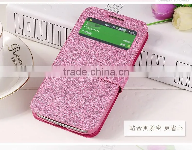 Single Open Window View Design Magnetic Buckle Leather Flip Case For Samsung