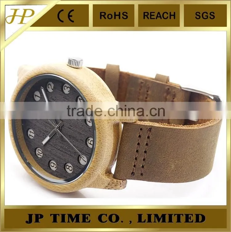 hot coming natural indonesia bamboo crazy horse leather magic time watch
