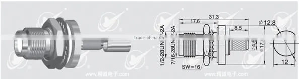 RPTNC connector with o-ring female body with male pin bulkhead crimp straight type for RG142 RG58 cable