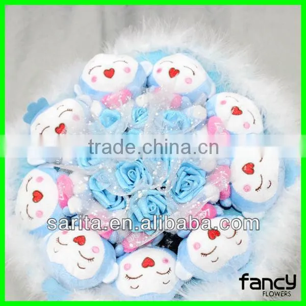 sweet love doll bouquet 9 pcs Ali 11 pcs blue rose artificial flowers creative gifts Valentines Present