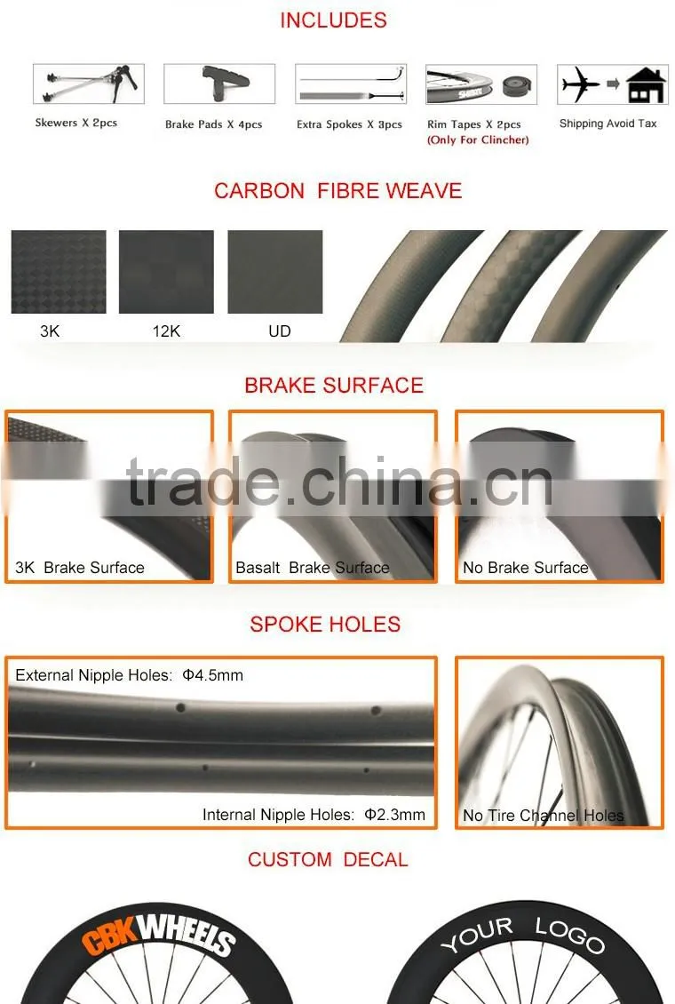 Super Stiffness CarbonBikeKits TW60C track carbon wheel light,60mm clincer carbon track wheelset