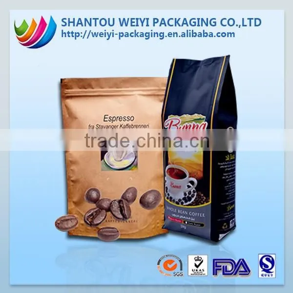 zip lock plastic stand up foil coffee bags with valve