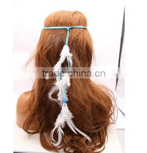 New and fashion Women Double Layers Braided Hairband Colorful Feather Leaf Pendant Head Band