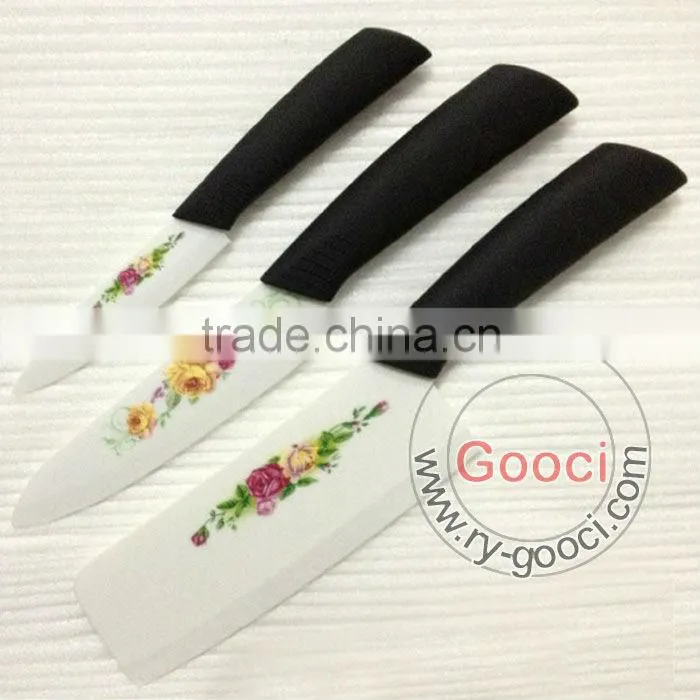 GOOCI Advanced Kitchen Cutlery Ceramic Knife White Blade Printed flower in blade