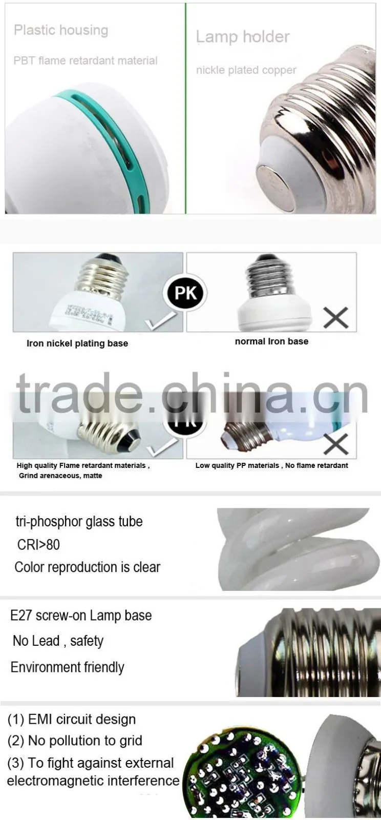 E27/B22 220V Energy Saving Bulb 25W/26W Half spiral CFL light 2700-6500k energy saving light bulb