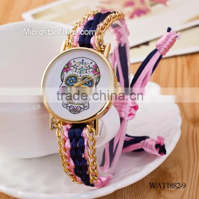 Elastic knitting watch chain skull promotional gift watch