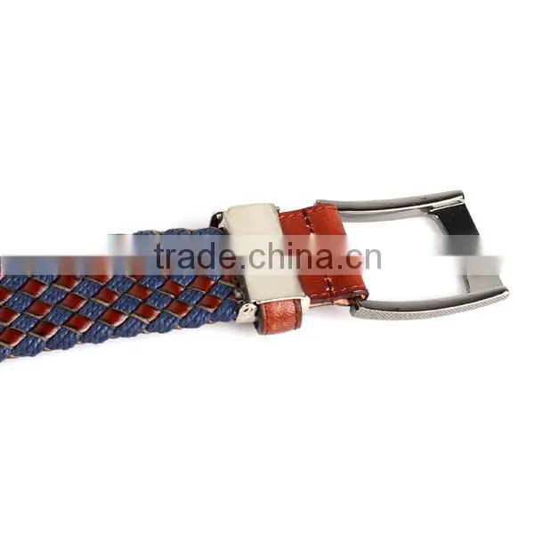Hot sell genuine leather weaving pin belt buckle cow leather belt mens