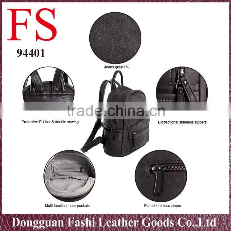 Wholesale China Girls Popular Black PU Leather School Backpacks
