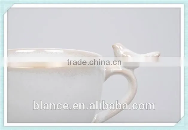 200ml ceramic coffee mug with saucer and bird in handle