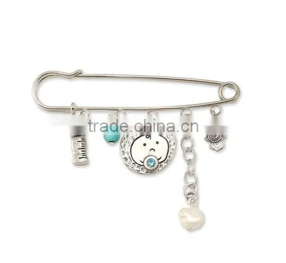 Baby Boy Newborn Gift carriage pin Hamsa Evil Eye Protect elements Gemstone crystal Silver Jewelry