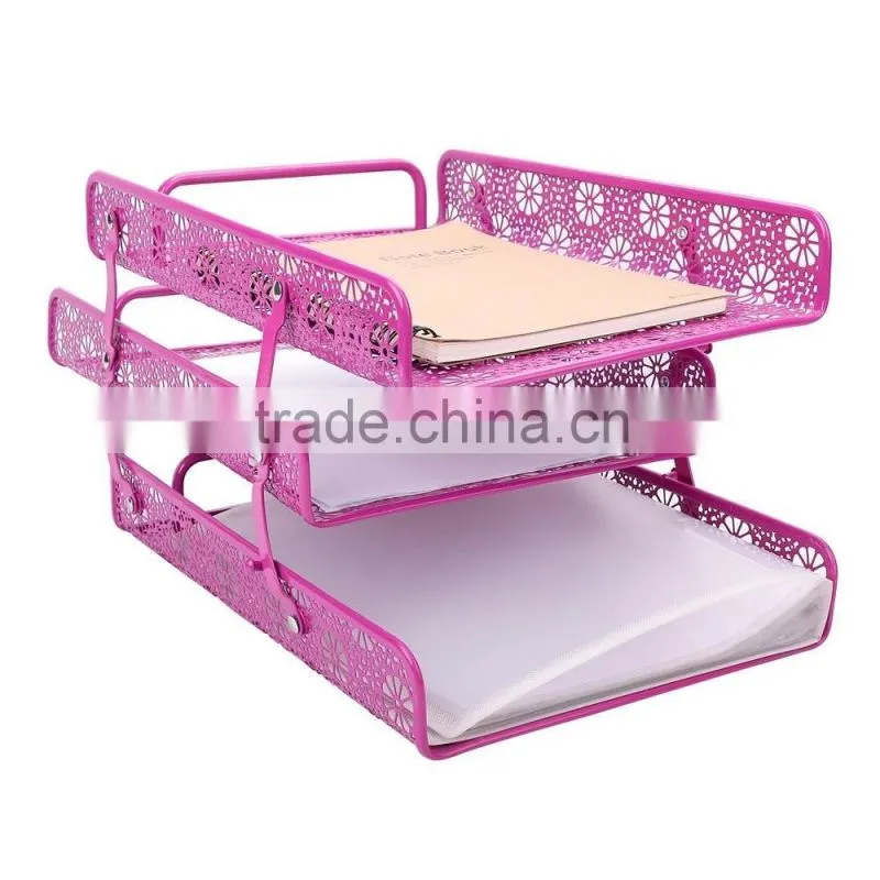 Metal Hollow 3-Tier Document Tray Magazine Frame Paper Files Holder